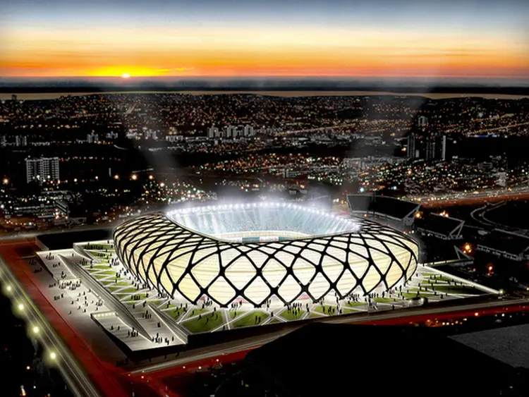 Arena da Amazônia, em Manaus: projetores da GE serão utilizados em 28 dos 64 jogos da Copa do Mundo (Divulgação / GE)
