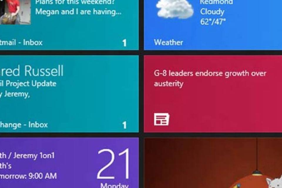 Detalhe da tela inicial do Windows 8, da Microsoft (Divulgação)