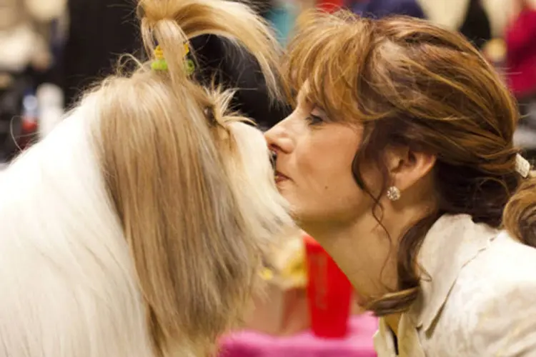 
	Mulher beijando seu cachorro: apenas um quarto das entrevistadas afirma que fazer sexo as torna extremamente feliz &ndash; menos do que os 42% que escolheram possuir um animal de estima&ccedil;&atilde;o
 (Michael Nagle/Getty Images)