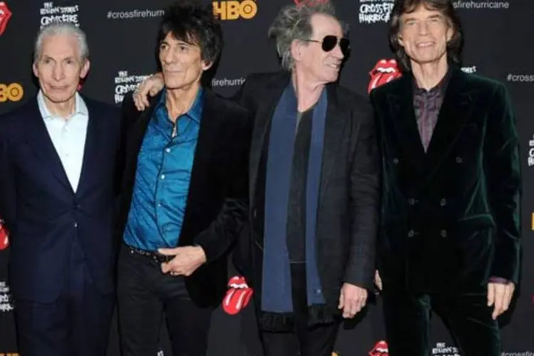 Charlie Watts, Keith Richards, Ronnie Wood e Mick Jagger dos Rolling Stones durante premiere do filme "The Rolling Stones Crossfire Hurricane" (Getty Images)