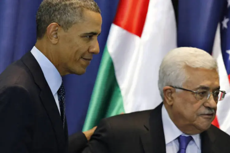 
	Obama e Abbas em Ramallah:&nbsp;&quot;&Eacute;&nbsp;uma resposta dos soldados de Osama bin Laden &agrave; visita do presidente dos Estados Unidos, Barack Obama&quot;, afirmou o grupo.
 (Ammar Awad/Reuters)