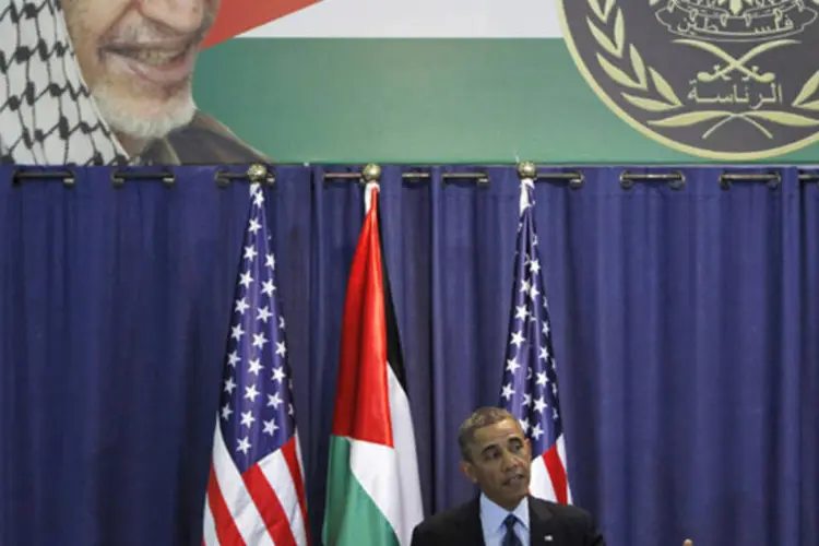 Presidente americano Barack Obama fala durante conferência de imprensa na cidade de Ramallah, na Cisjordânia (Ammar Awad/Reuters)