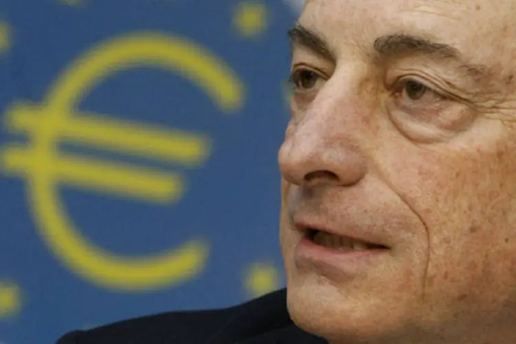 
	Presidente do BCE, Mario Draghi, durante coletiva de imprensa do banco central, em Frankfurt
 (Lisi Niesner/Reuters)