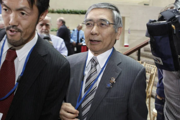 Presidente do Banco Central japonês, Haruhiko Kuroda, durante o encontro do Banco Mundial (Bird) e do FMI em Washington (Yuri Gripas/Reuters)