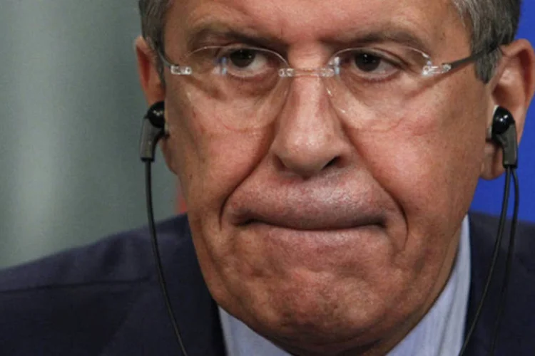 Ministro das Relações Exteriores, Sergei Lavrov, em entrevista coletiva conjunta com seu homólogo da Argélia, em Moscou (Sergei Karpukhin/Reuters)