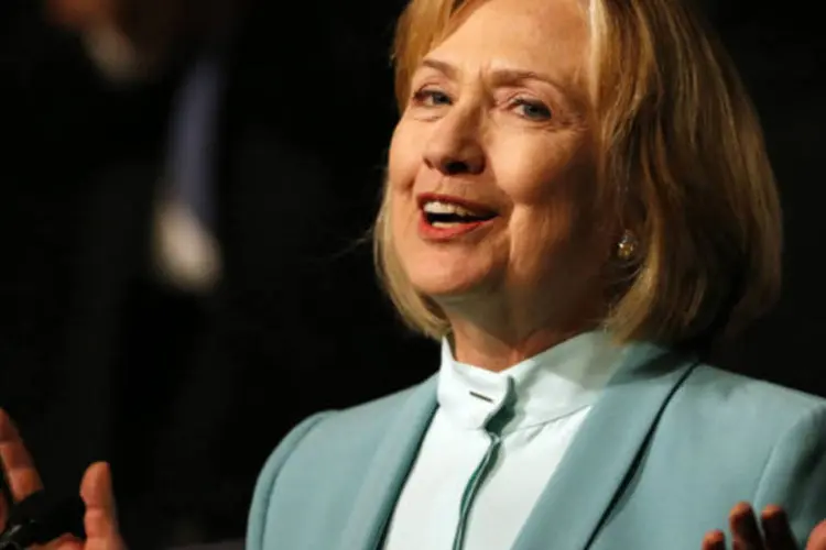 
	Hillary Clinton discursa: ex-secret&aacute;ria de Estado Hillary Clinton venceu a disputa em Nevada
 (Stephen Lam/Reuters)