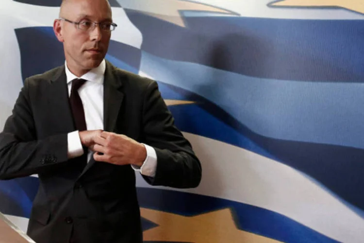 Membro do conselho executivo do Banco Central Europeu (BCE) Joerg Asmussen durante coletiva de imprensa em Atenas, Grécia (John Kolesidis/Reuters)