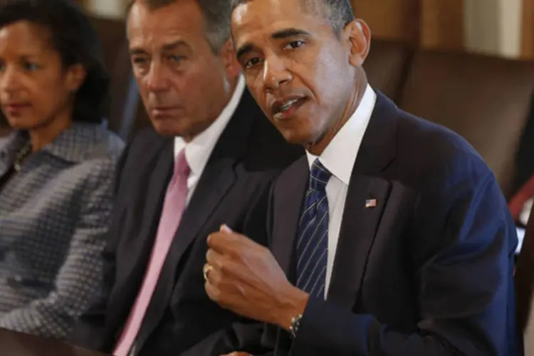 Presidente dos EUA, Barack Obama, conversa com líderes no Congresso dos EUA nesta terça-feira sobre a Síria (Larry Downing/Reuters)