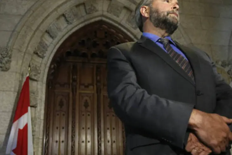 Thomas Mulcair, líder do partido Novos Democratas, durante conferência no parlamento, em Ottawa (Chris Wattie/Reuters)