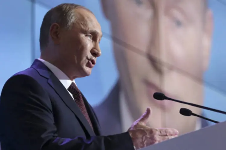 Presidente russo, Vladimir Putin, discursa durante encontro na cidade de Valdai (Maxim Shipenkov/Reuters)