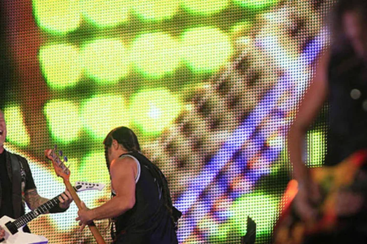 James Hetfield, Robert Trujillo e Kirk Hammett, da banda americana Metallica, durante apresentação no festival Rock in Rio, no Rio de Janeiro (Ricardo Moraes/Reuters)