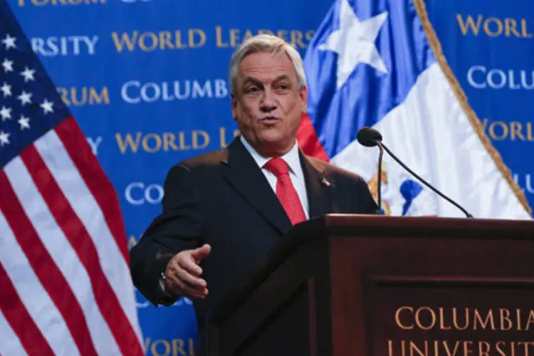 Presidente do Chile, Sebastián Piñera, discursa durante Fórum de Líderes Mundiais na Universidade de Colúmbia, em Nova York (Shannon Stapleton)