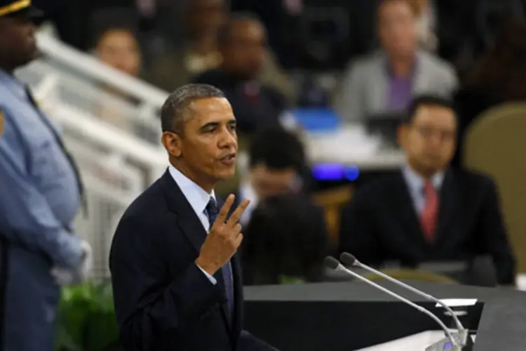 Presidente norte-americano, Barack Obama, fala durante Assembléia-Geral da ONU nesta terça-feira, em Nova York (Shannon Stapleton/Reuters)