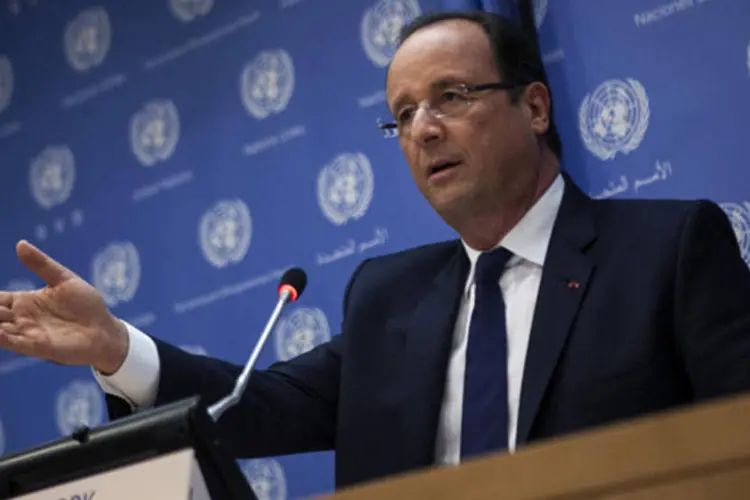 Presidente da França, François Hollande, em uma conferência de imprensa durante a Assembleia Geral da ONU, em Nova York (Eric Thayer/Reuters)