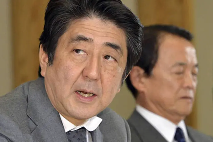 Primeiro-ministro do Japão, Shinzo Abe, durante encontro do conselho de política econômica e fiscal, em Tóquio (Yoshikazu Tsuno/Reuters)
