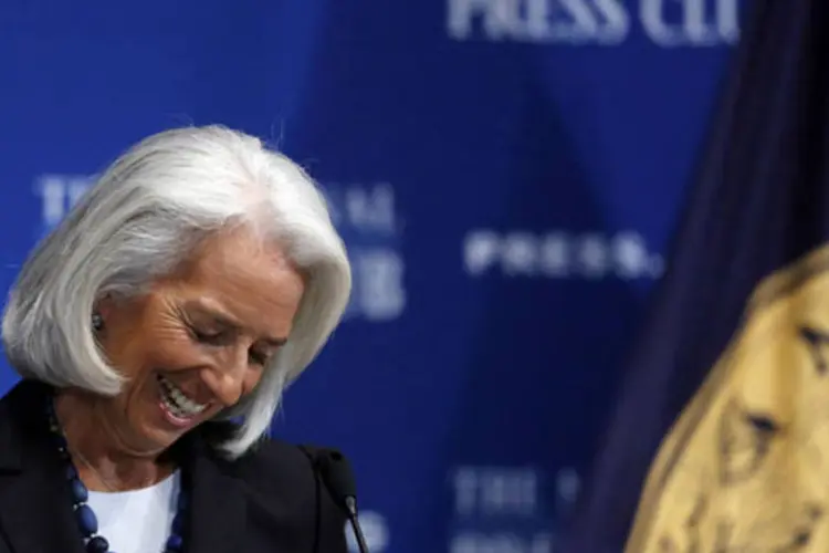 Christine Lagarde, diretora-gerente do FMI, durante  discurso no National Press Club de Washington (.)