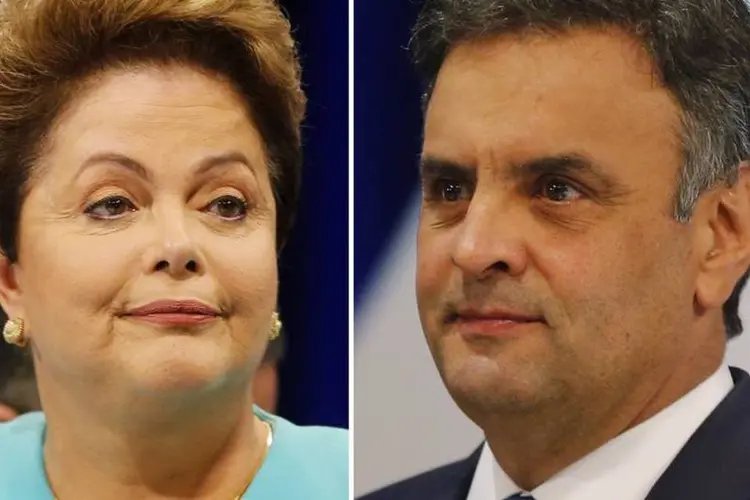 
	Dilma e A&eacute;cio: foi usado ainda um trecho das considera&ccedil;&otilde;es finais de A&eacute;cio no debate da Record em que o tucano diz como pretende governar
 (REUTERS/Paulo Whitaker)