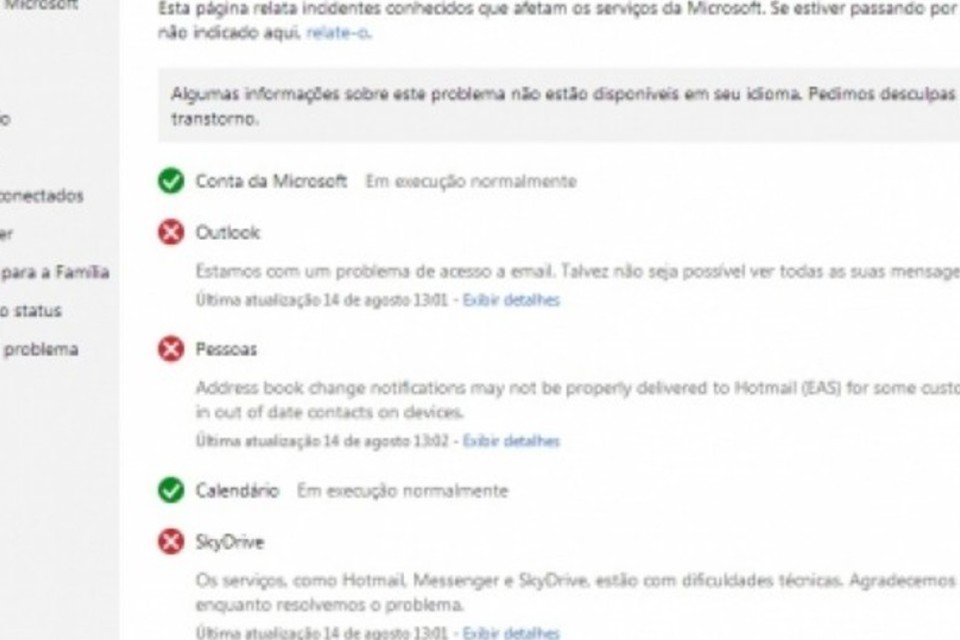 Outlook.com e SkyDrive estão fora do ar