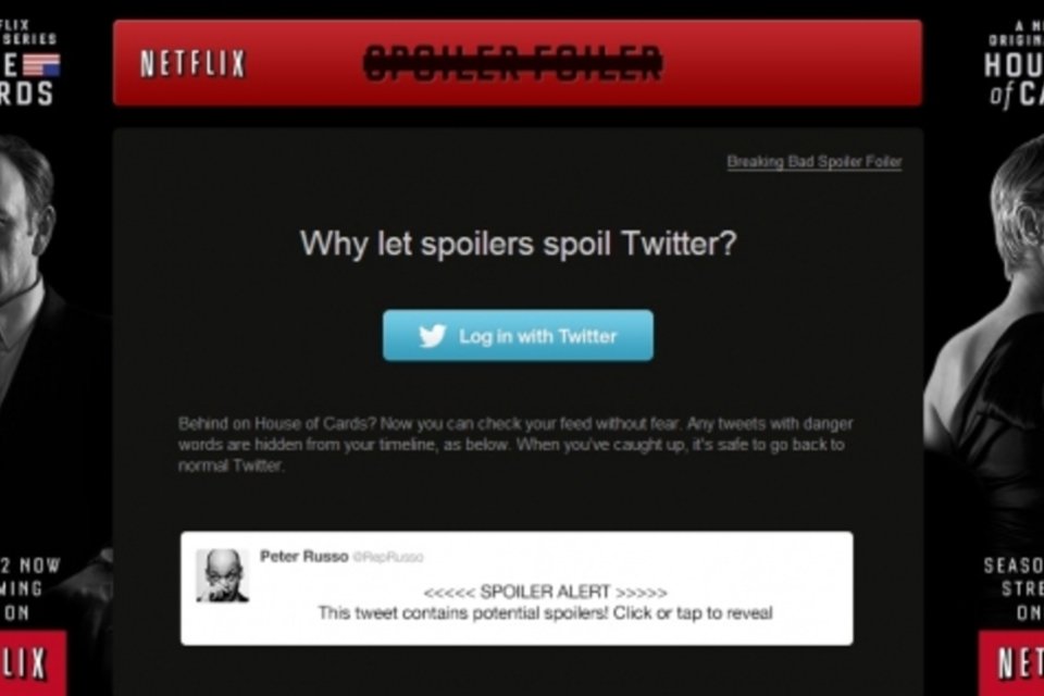 Netflix cria ferramenta para evitar spoilers de "House of Cards" no Twitter