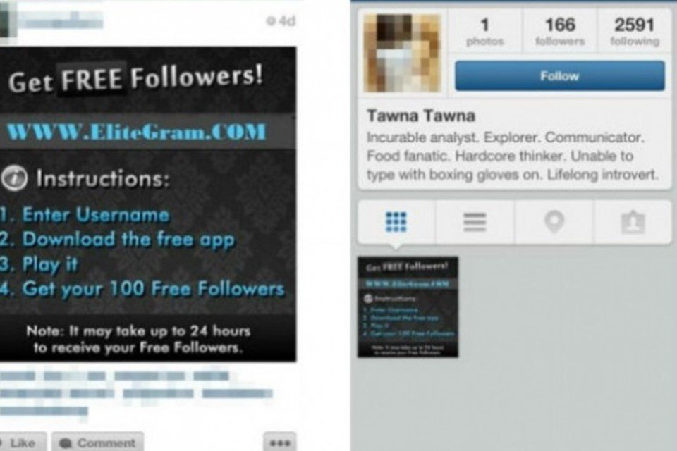 Site fraudulento oferece seguidores no Instagram