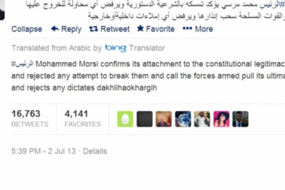 Twitter traduz tweets de líderes egípcios