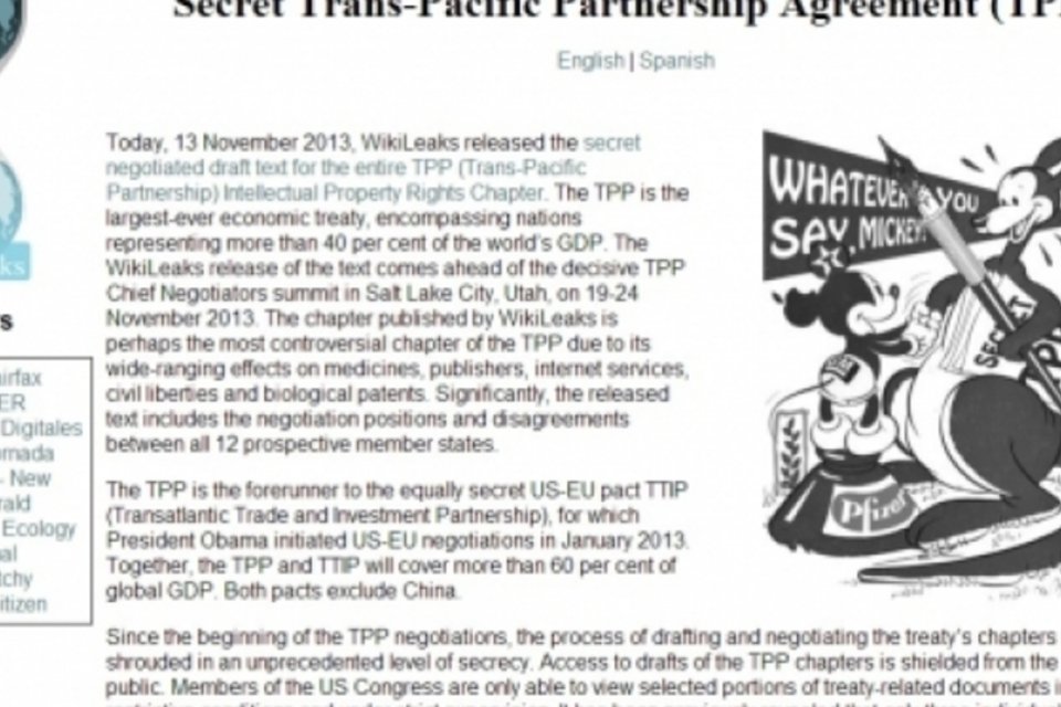 Wikileaks publica documento secreto de acordo digital entre países