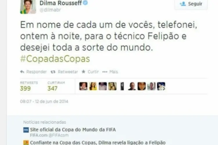 Tuíte de Dilma (Reprodução)