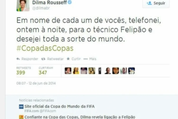 Tuíte de Dilma (Reprodução)