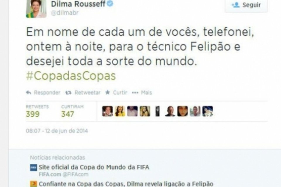 No Twitter, Dilma diz que deseja sorte a Scolari
