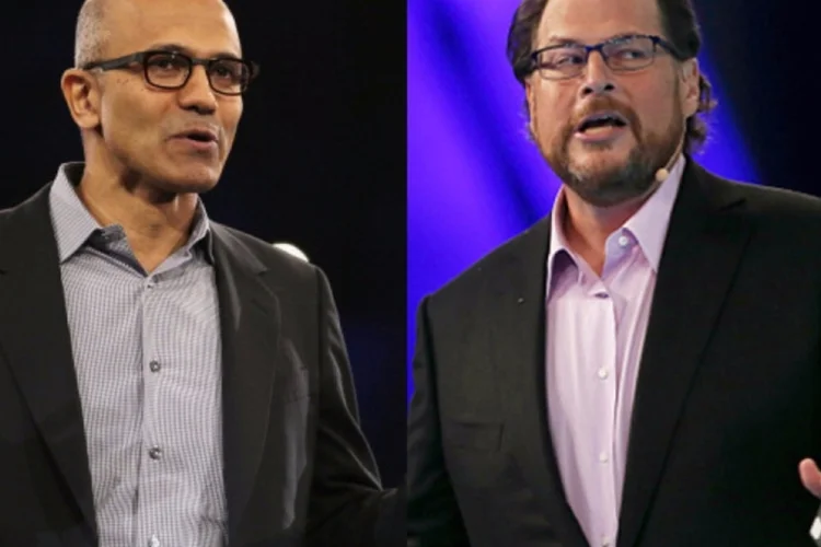 Satya Nadella e Marc Benioff (Reprodução/ Getty Images)