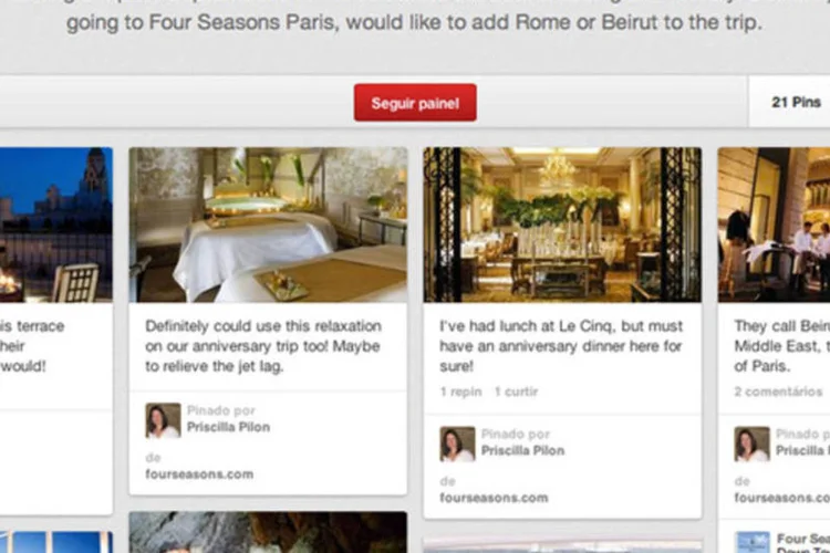 Mural do Four Seasons: com base nas preferências do hóspede, a partir de seus painéis no Pinterest, especialistas da rede vão oferecer dicas personalizadas para seu roteiro (Reprodução)