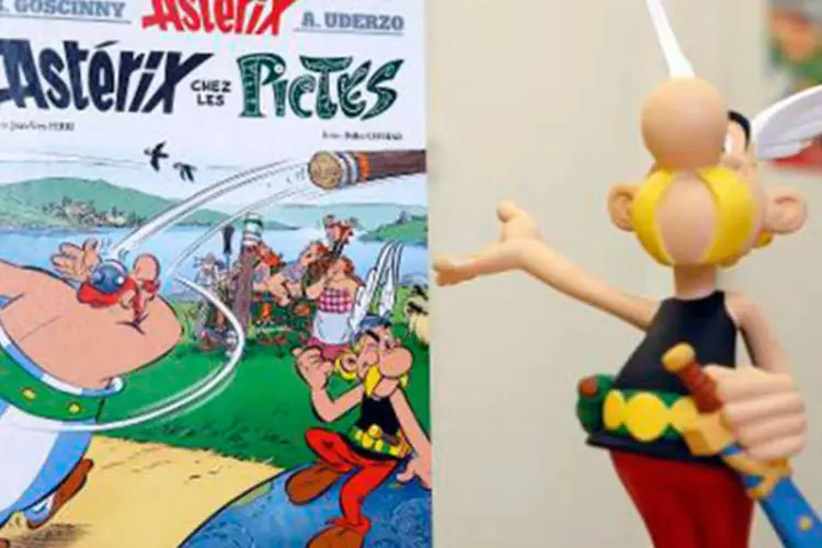 
	Exemplar de &quot;Asterix&quot;: P&aacute;gina original de &quot;Ast&eacute;rix e os louros de C&eacute;sar&quot; foi vendida em Paris por 150.000 euros
 (PATRICK KOVARIK/AFP)
