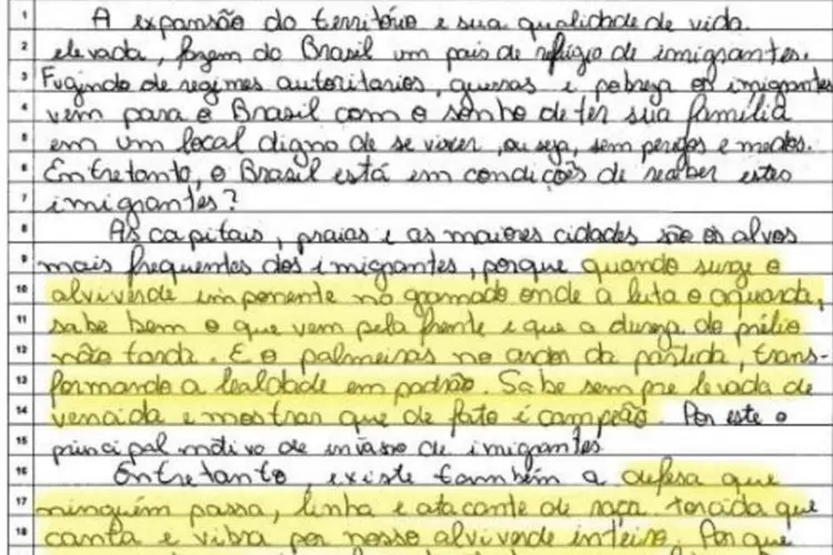 
	Trecho de reda&ccedil;&atilde;o com hino do Palmeiras no Enem: de acordo com ministro, foram afastados 394 corretores de provas que trabalharam no &uacute;ltimo Enem.
 (Reprodução/Facebook)