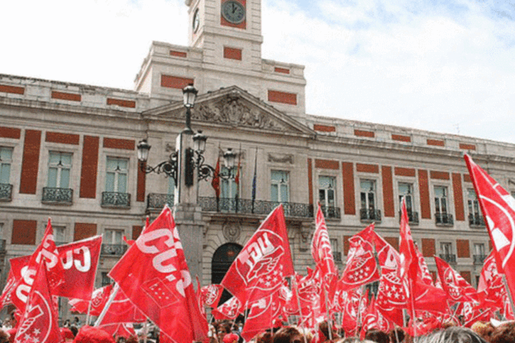 Manifestação da UGT em Madrid, em 2008: a greve em Portugal foi convocada em protesto pelas políticas de austeridade aplicadas no país para o resgate financeiro (Wikimedia Commons)