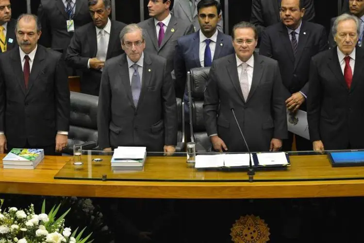 
	Os presidentes da C&acirc;mara, Eduardo Cunha, do Senado, Renan Calheiros
 (Fabio Rodrigues Pozzebom/Agência Brasil)