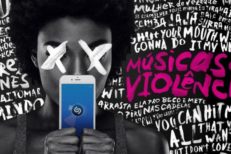 
	A&ccedil;&atilde;o do Shazam sobre viol&ecirc;ncia contra a mulher: a campanha faz um cruzamento de dados para mapear quais s&atilde;o as m&uacute;sicas que possuem letras violentas
 (Divulgação)