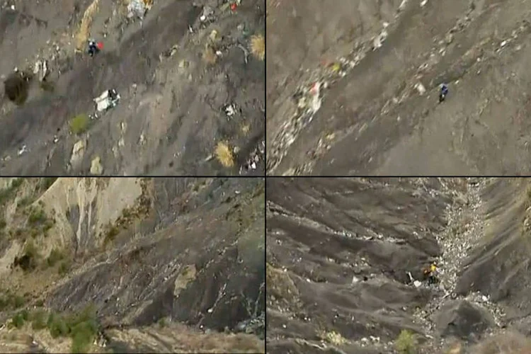 
	Imagens mostram os destro&ccedil;os do acidente com o Airbus A320 da Germanwings: v&iacute;deo produzido por emissora francesa exibiu como est&aacute; o local da trag&eacute;dia
 (Reprodução/Exame.com)