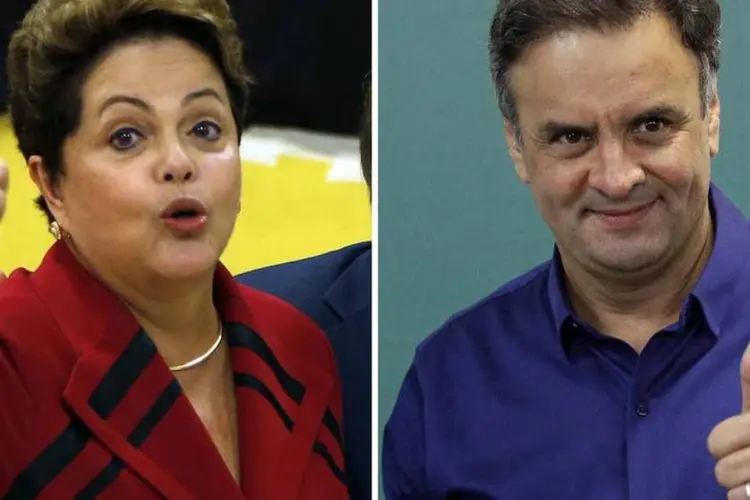 
	Dilma Rousseff (PT) e A&eacute;cio Neves (PSDB): bolsa sobe e d&oacute;lar cai com vota&ccedil;&atilde;o expressiva de A&eacute;cio Neves
 (Paulo Whitaker, Washington Alves/Reuters)