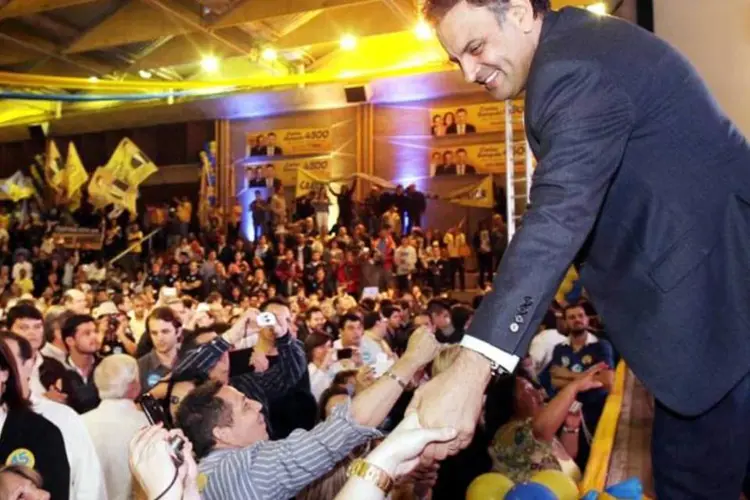 Aécio Neves, candidato do PSDB à Presidência, durante comício em Campinas, São Paulo (Igo Estrela/Coligação Muda Brasil/Divulgação)