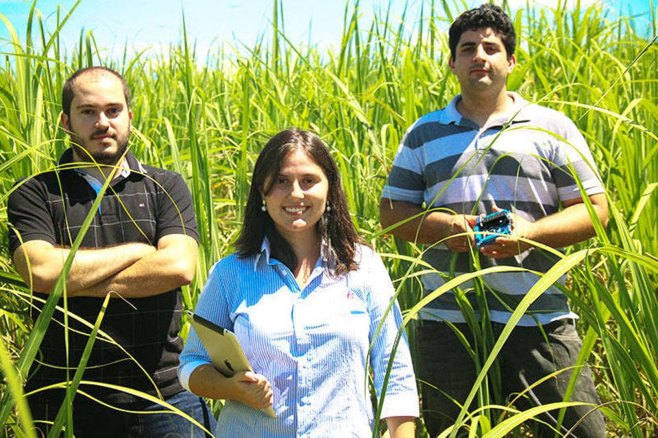 
	Thales Nicoleti, Mariana Vasconcelos e Raphael Pizzi: eles criaram a Agrosmart, que ajuda agricultores a tomarem decis&otilde;es
 (AgroSmart/Divulgação)
