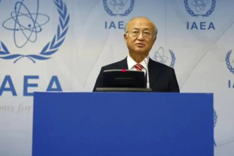 
	Diretor-geral da AIEA, Yukiya Amano, durante coletiva de imprensa: o texto pode ser submetido &agrave; vota&ccedil;&atilde;o dos 35 membros do Conselho de Ministros na quinta-feira
 (©AFP / Alexander Klein)