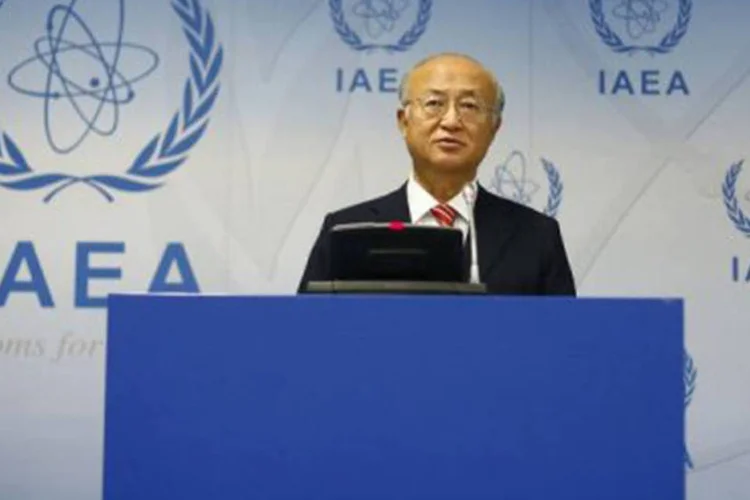 
	Diretor-geral da AIEA, Yukiya Amano, durante coletiva de imprensa: o texto pode ser submetido &agrave; vota&ccedil;&atilde;o dos 35 membros do Conselho de Ministros na quinta-feira
 (©AFP / Alexander Klein)