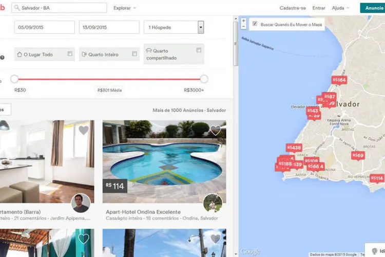 Site Airbnb reúne opções de hospedagem em residências  (Airbnb.com.br/Reprodução)