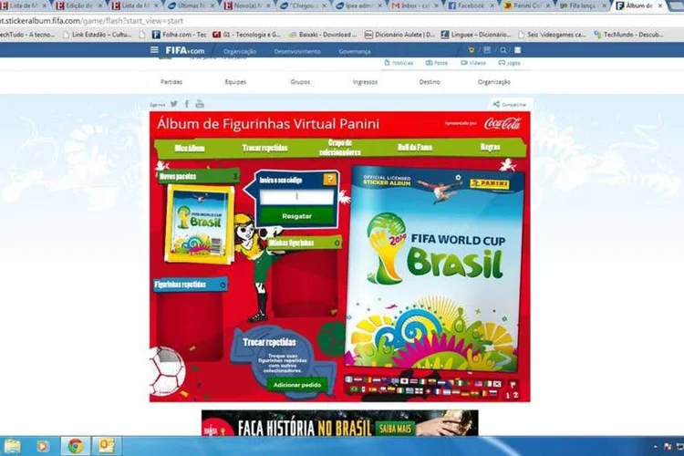 
	&Aacute;lbum virtual de figurinhas da Copa do Mundo 2014: esta &eacute; a segunda edi&ccedil;&atilde;o do &aacute;lbum na internet, que foi disponibilizado pela primeira vez na Copa do Mundo de 2010, disputada na &Aacute;frica do Sul (Reprodução/pt.stickeralbum.fifa.com)