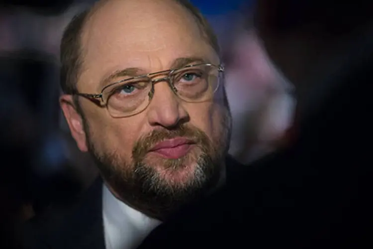 O alemão Martin Schulz, deputado do Parlamento Europeu, durante uma entrevista para um canal de televisão em Berlim (Thomas Peter/Reuters)