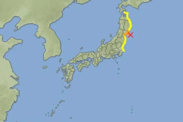 Alerta de tsunami emitido pela agência meteorológica japonesa após o terremoto de 7,4 graus (Agência Meteorológica do Japão)