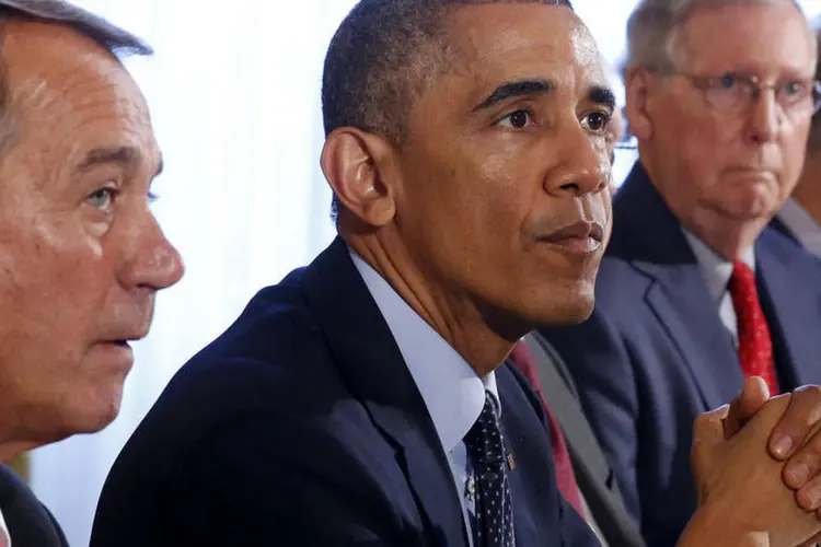 Presidente dos Estados Unidos, Barack Obama, durante almoço com líderes do Congresso, na Casa Branca (Larry Downing/Reuters)