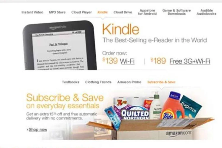 Novo site da Amazon: destaque para a venda de serviços virtuais, em detrimento dos produtos físicos (Reprodução)