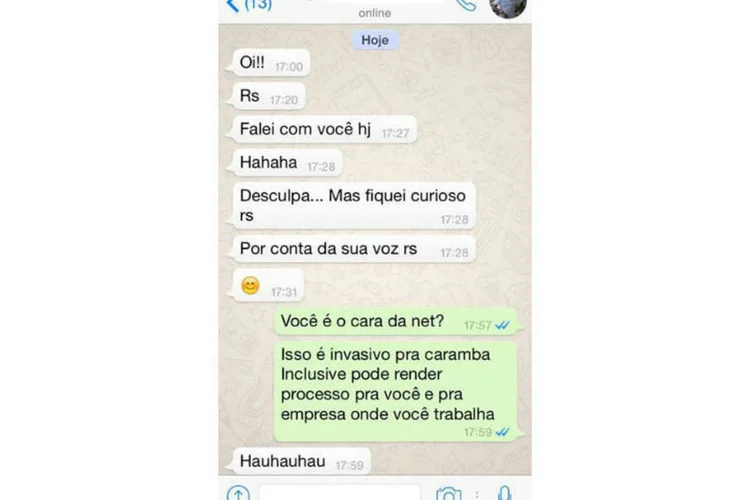 
	Conversa entre atendente da NET e Ana Prado: a jornalista recebeu mensagens na ter&ccedil;a-feira, 26
 (Arquivo pessoal/Ana Prado)
