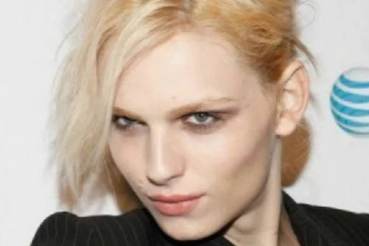 O modelo andrógino Andrej Pejic confirmou ser a elegante loira que posa em anúncios publicitários de soutiens para valorizar o busto (AFP)